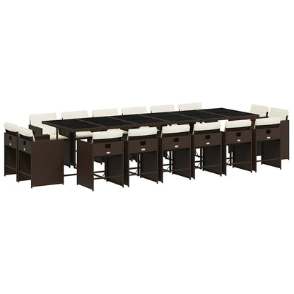 vidaXL 17-tlg. Garten-Essgruppe mit Kissen Braun Poly Rattan