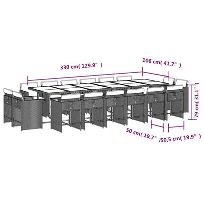 vidaXL 17-tlg. Garten-Essgruppe mit Kissen Braun Poly Rattan