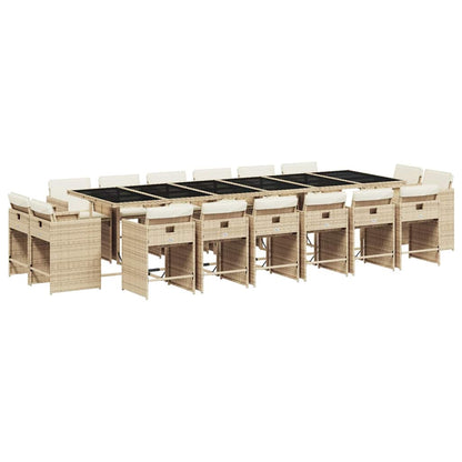 vidaXL 17-tlg. Garten-Essgruppe mit Kissen Beige Poly Rattan