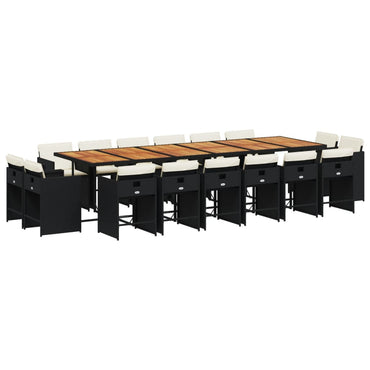 vidaXL 17-tlg. Garten-Essgruppe mit Kissen Schwarz Poly Rattan