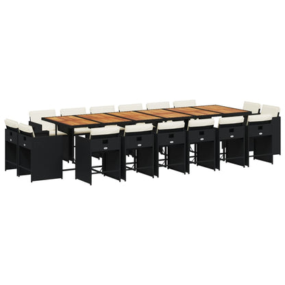 vidaXL 17-tlg. Garten-Essgruppe mit Kissen Schwarz Poly Rattan