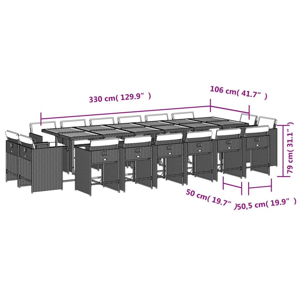 vidaXL 17-tlg. Garten-Essgruppe mit Kissen Schwarz Poly Rattan