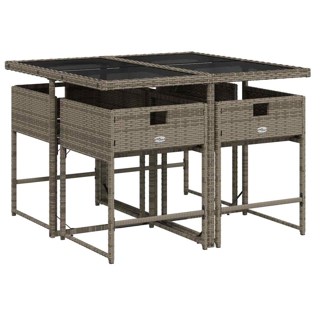 vidaXL 5-tlg. Garten-Essgruppe mit Kissen Grau Poly Rattan