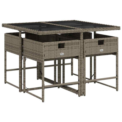 vidaXL 5-tlg. Garten-Essgruppe mit Kissen Grau Poly Rattan