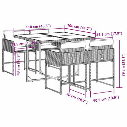 vidaXL 5-tlg. Garten-Essgruppe mit Kissen Grau Poly Rattan