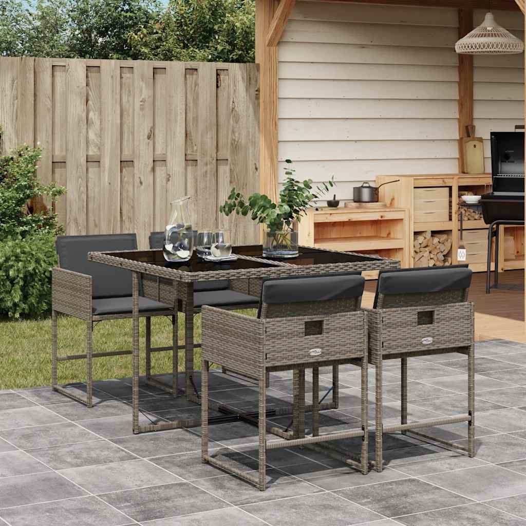 vidaXL 5-tlg. Garten-Essgruppe mit Kissen Grau Poly Rattan