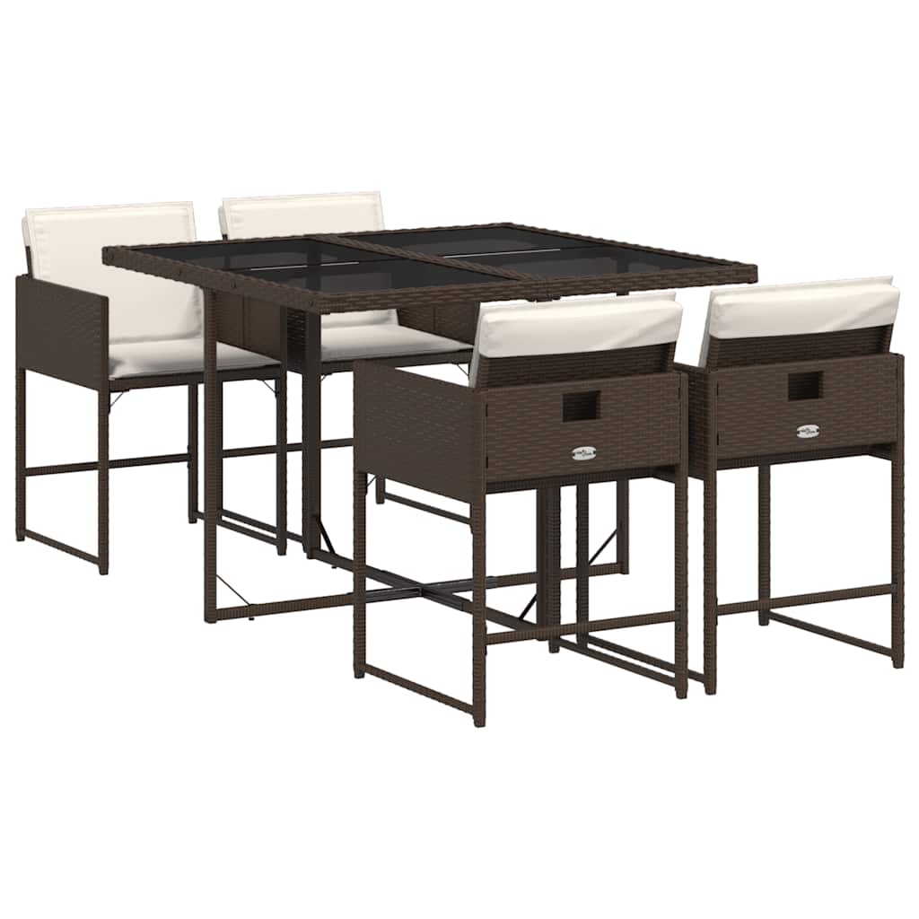 vidaXL Ensemble repas de jardin 5 pcs avec coussins résine tressée marron