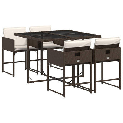 vidaXL Ensemble repas de jardin 5 pcs avec coussins résine tressée marron