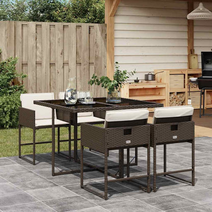 vidaXL Ensemble repas de jardin 5 pcs avec coussins résine tressée marron