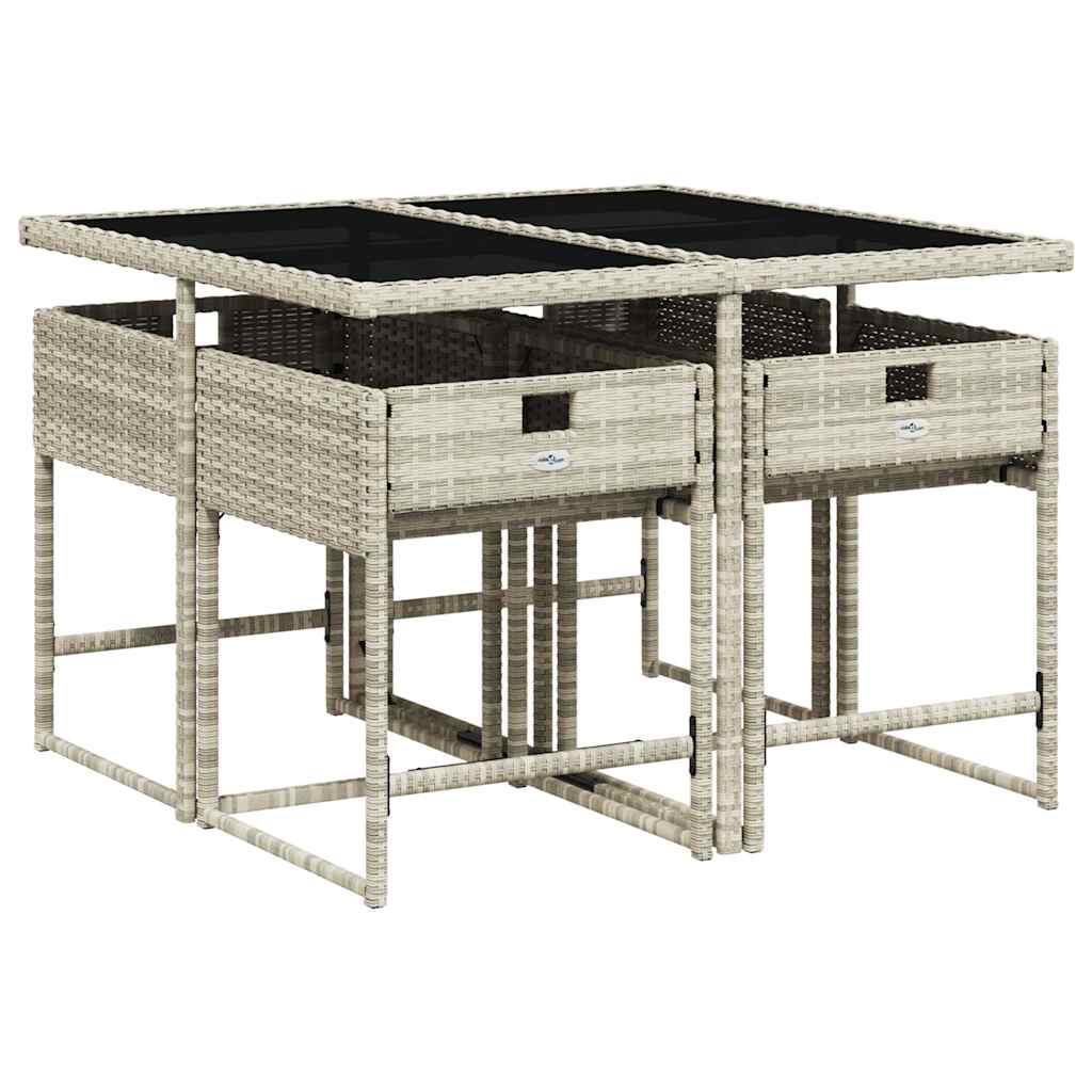 vidaXL 5-tlg. Garten-Essgruppe mit Kissen Hellgrau Poly Rattan