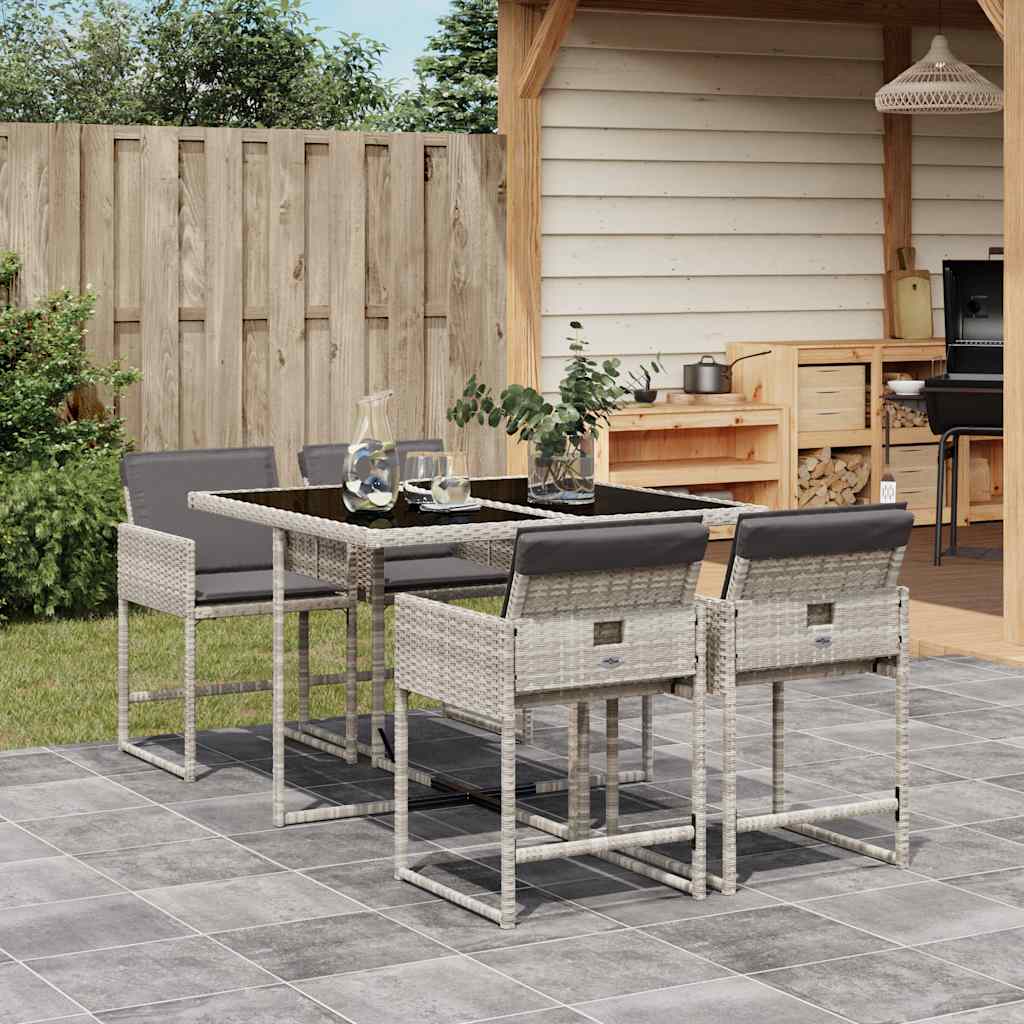 vidaXL 5-tlg. Garten-Essgruppe mit Kissen Hellgrau Poly Rattan