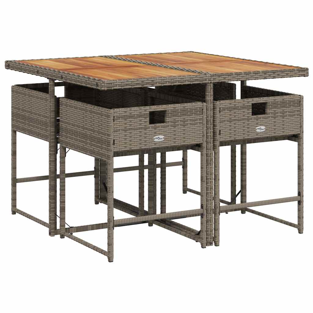 vidaXL 5-tlg. Garten-Essgruppe mit Kissen Grau Poly Rattan