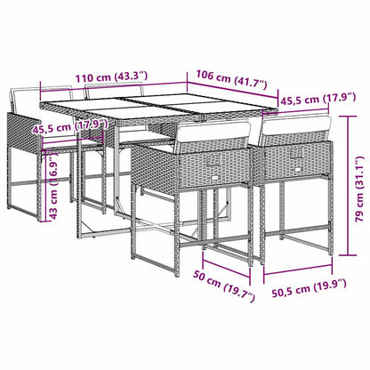 vidaXL 5-tlg. Garten-Essgruppe mit Kissen Grau Poly Rattan