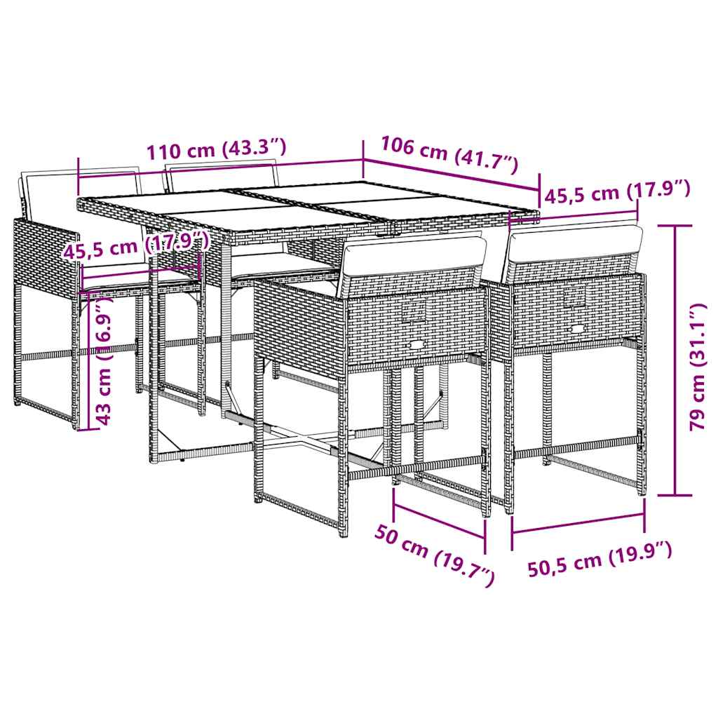 vidaXL 5-tlg. Garten-Essgruppe mit Kissen Schwarz Poly Rattan