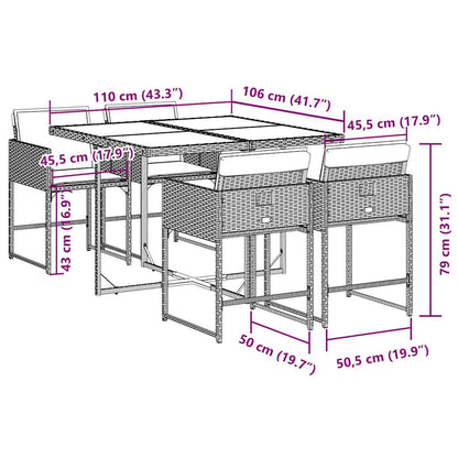 vidaXL 5-tlg. Garten-Essgruppe mit Kissen Schwarz Poly Rattan