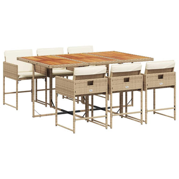 vidaXL 7-tlg. Garten-Essgruppe mit Kissen Beige Poly Rattan