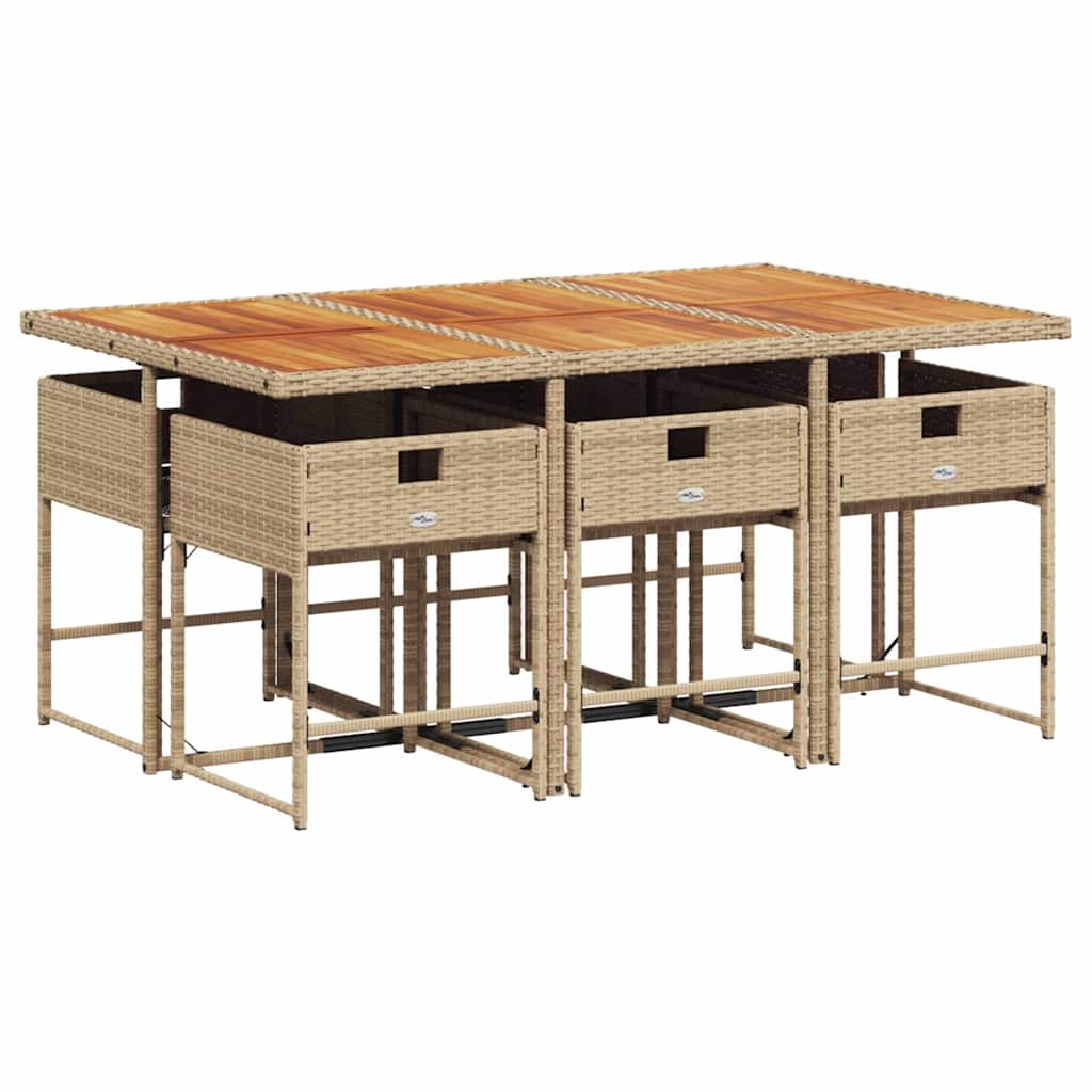 vidaXL 7-tlg. Garten-Essgruppe mit Kissen Beige Poly Rattan