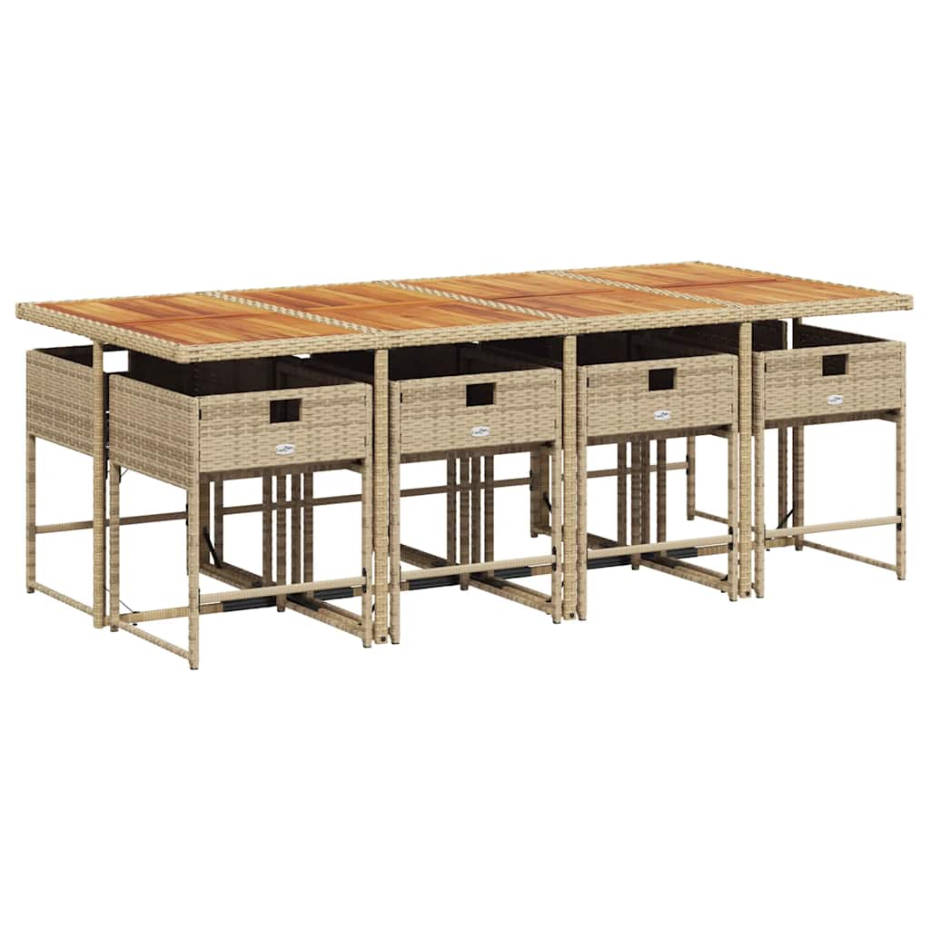 vidaXL 9-tlg. Garten-Essgruppe mit Kissen Beige Poly Rattan