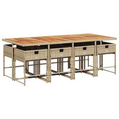 vidaXL 9-tlg. Garten-Essgruppe mit Kissen Beige Poly Rattan