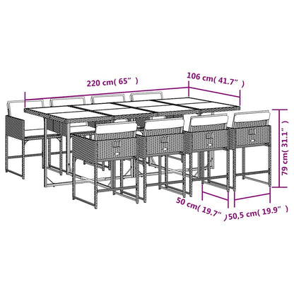 vidaXL 9-tlg. Garten-Essgruppe mit Kissen Beige Poly Rattan
