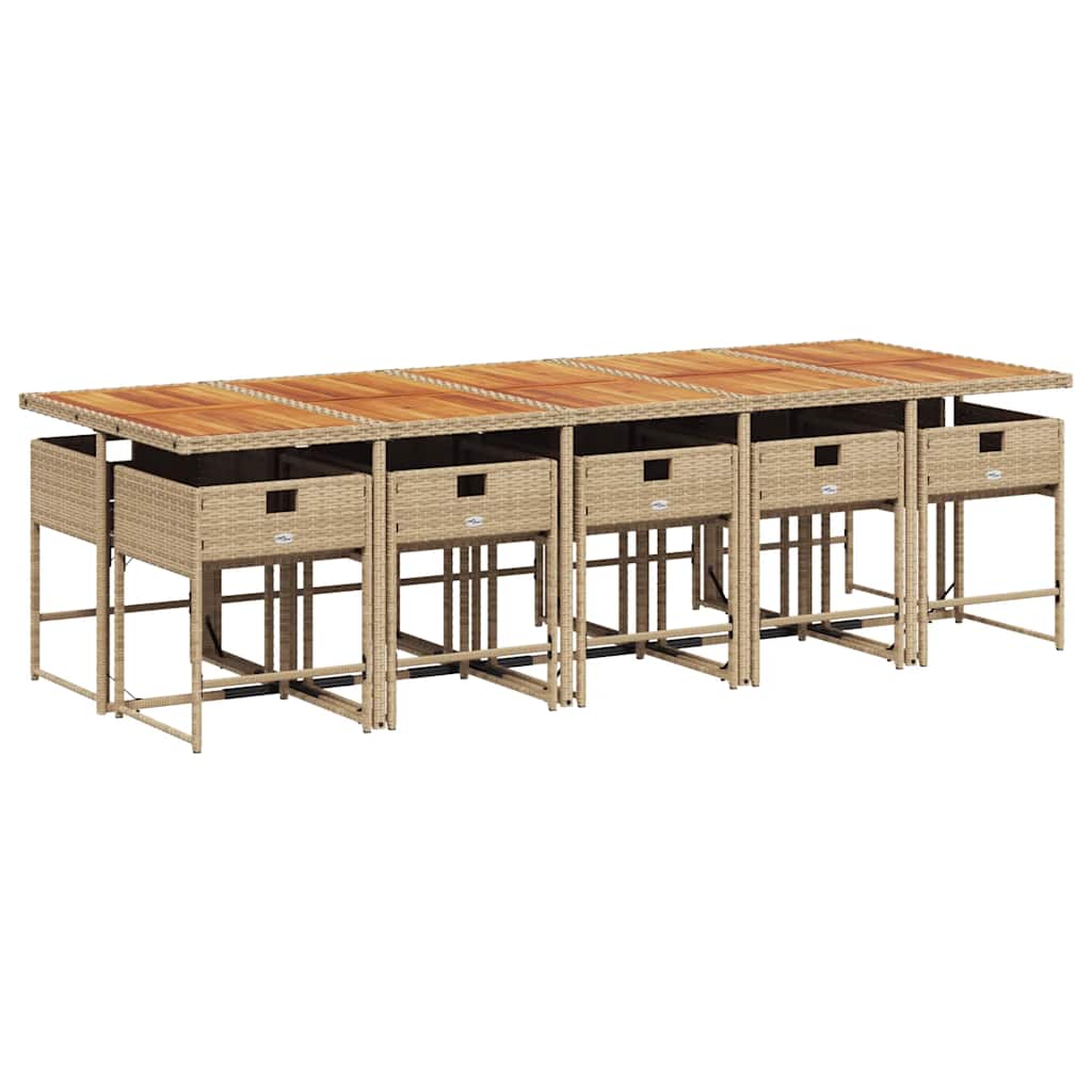 vidaXL 11-tlg. Garten-Essgruppe mit Kissen Beige Poly Rattan