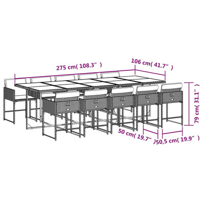 vidaXL 11-tlg. Garten-Essgruppe mit Kissen Beige Poly Rattan