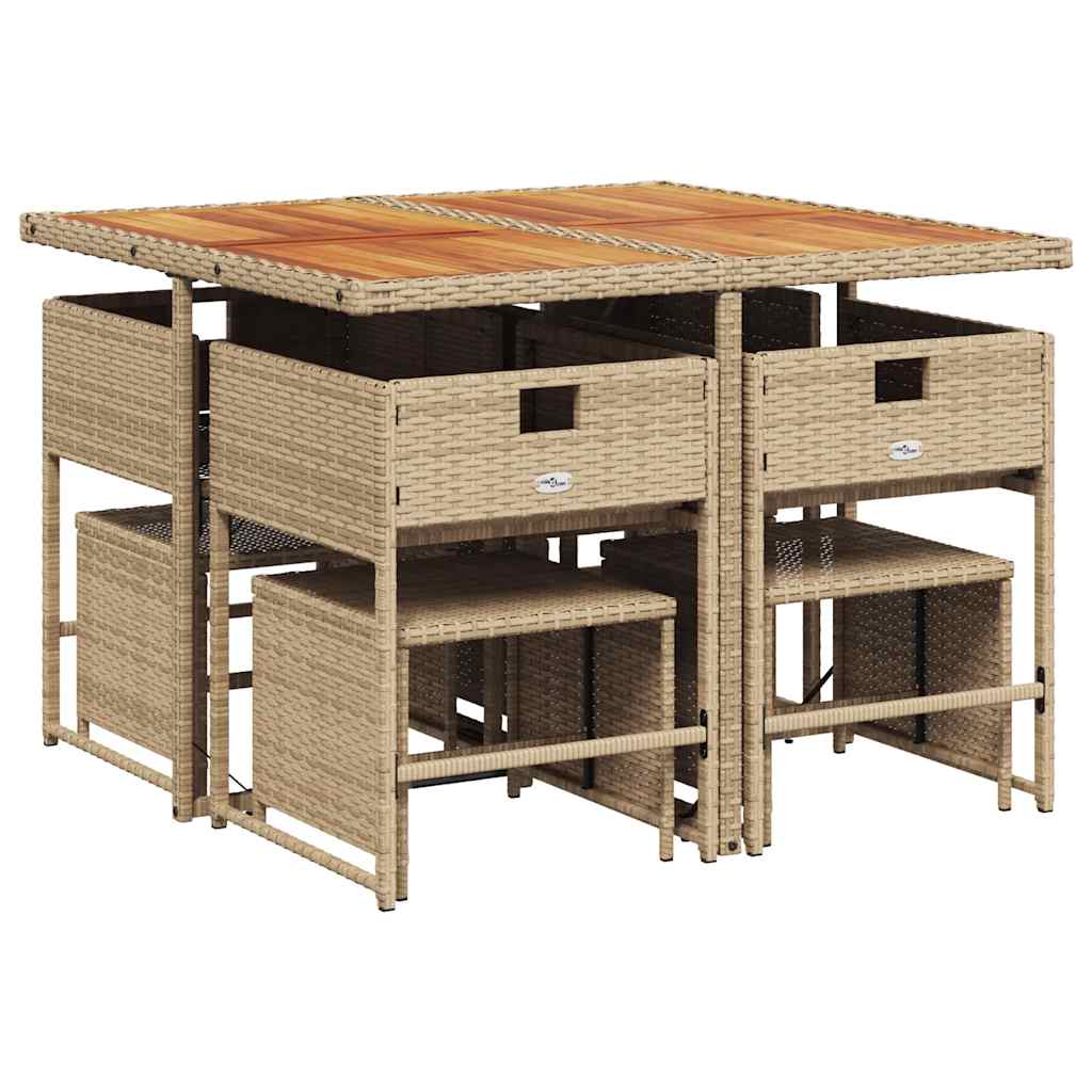 vidaXL 9-tlg. Garten-Essgruppe mit Kissen Beige Poly Rattan