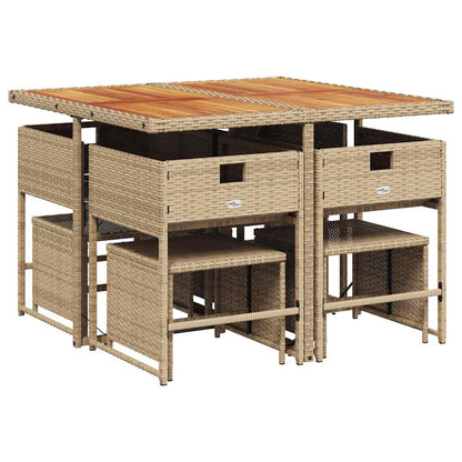 vidaXL 9-tlg. Garten-Essgruppe mit Kissen Beige Poly Rattan