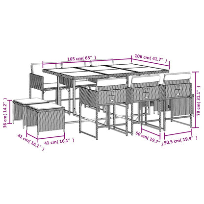 11-tlg. Garten-Essgruppe mit Kissen Beigemischung Poly Rattan