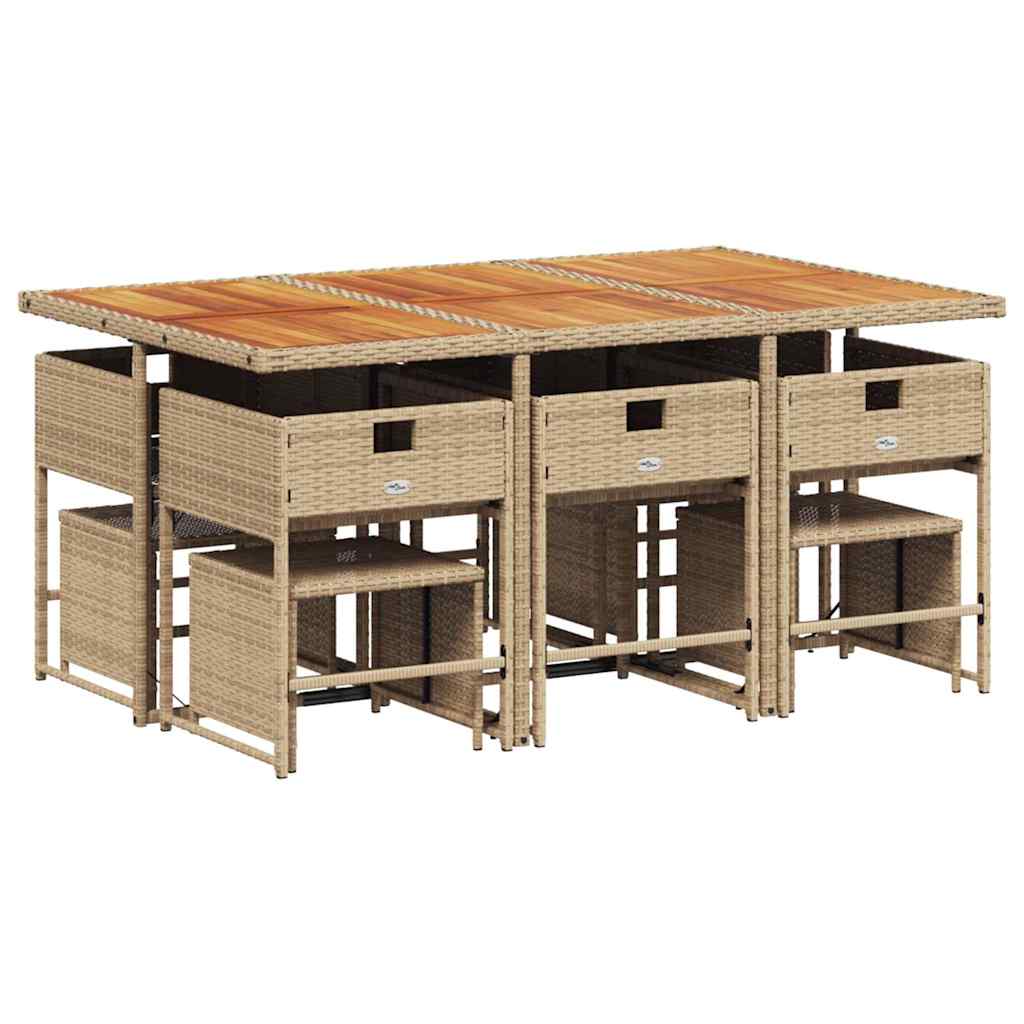 vidaXL 11-tlg. Garten-Essgruppe mit Kissen Beige Poly Rattan