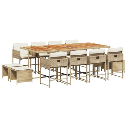 vidaXL 13-tlg. Garten-Essgruppe mit Kissen Beige Poly Rattan