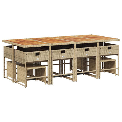 vidaXL 13-tlg. Garten-Essgruppe mit Kissen Beige Poly Rattan