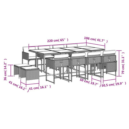 vidaXL 13-tlg. Garten-Essgruppe mit Kissen Beige Poly Rattan
