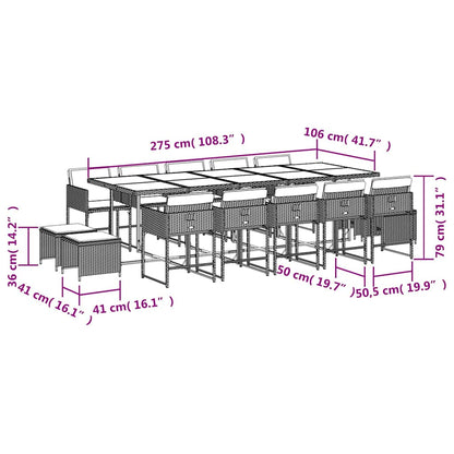vidaXL 15-tlg. Garten-Essgruppe mit Kissen Beige Poly Rattan