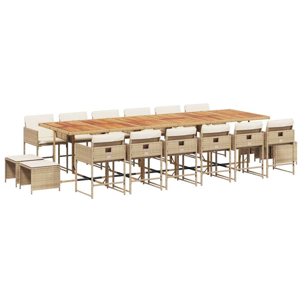 vidaXL 17-tlg. Garten-Essgruppe mit Kissen Beige Poly Rattan