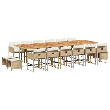 vidaXL 17-tlg. Garten-Essgruppe mit Kissen Beige Poly Rattan