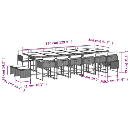 vidaXL 17-tlg. Garten-Essgruppe mit Kissen Beige Poly Rattan