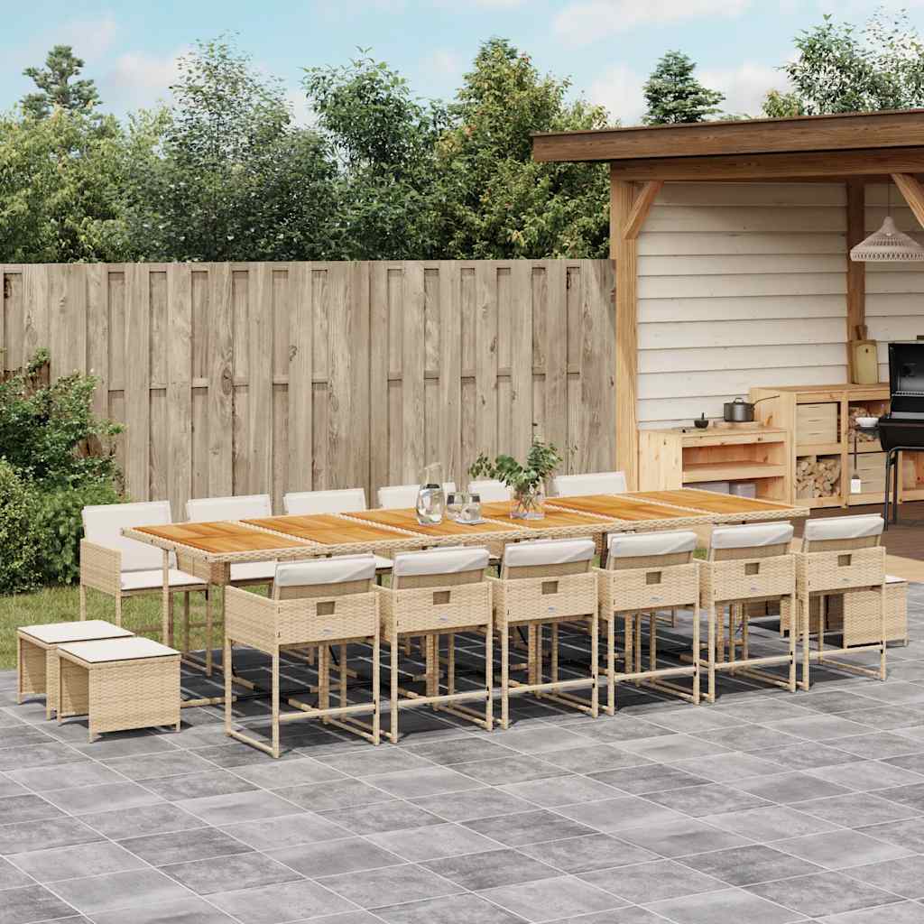 vidaXL 17-tlg. Garten-Essgruppe mit Kissen Beige Poly Rattan