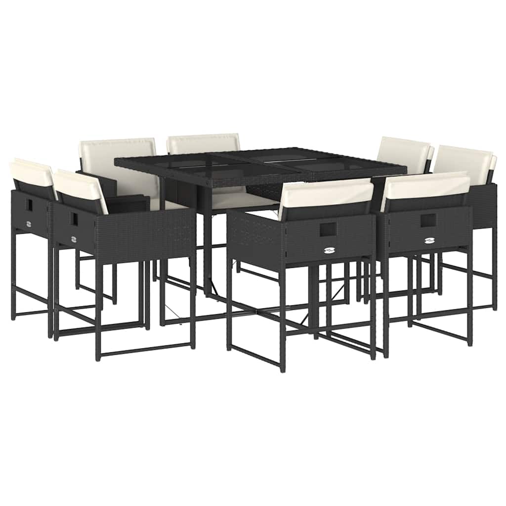 vidaXL 9-tlg. Garten-Essgruppe mit Kissen Schwarz Poly Rattan