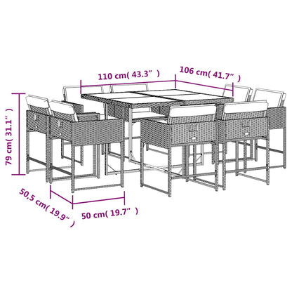 vidaXL 9-tlg. Garten-Essgruppe mit Kissen Schwarz Poly Rattan