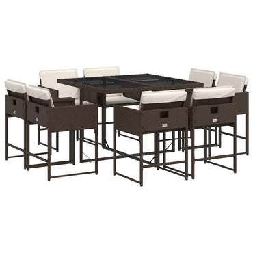 vidaXL 9-tlg. Garten-Essgruppe mit Kissen Braun Poly Rattan