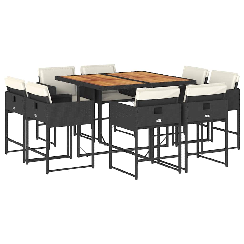 vidaXL 9-tlg. Garten-Essgruppe mit Kissen Schwarz Poly Rattan