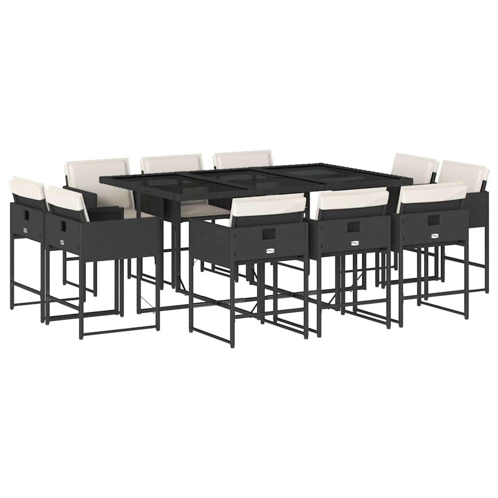 vidaXL 11-tlg. Garten-Essgruppe mit Kissen Schwarz Poly Rattan