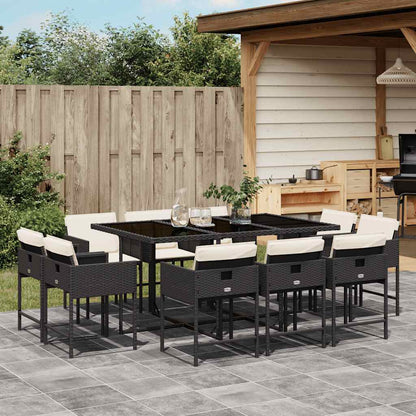 vidaXL 11-tlg. Garten-Essgruppe mit Kissen Schwarz Poly Rattan