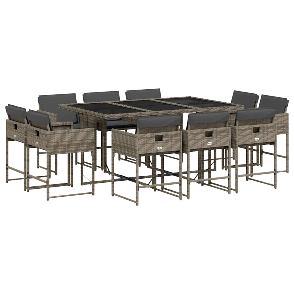 vidaXL 11-tlg. Garten-Essgruppe mit Kissen Grau Poly Rattan