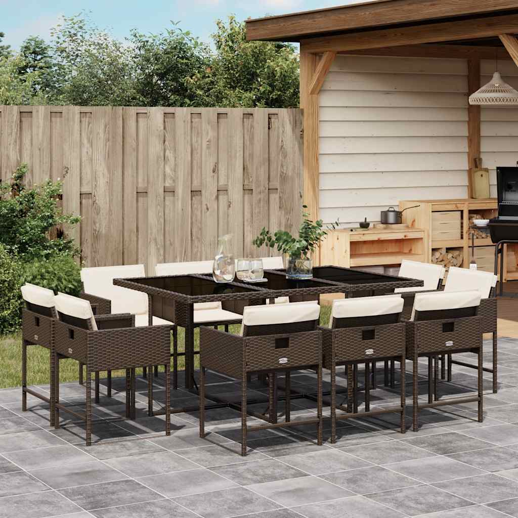 vidaXL 11-tlg. Garten-Essgruppe mit Kissen Braun Poly Rattan
