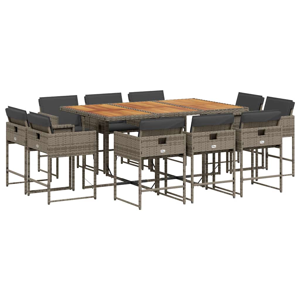 vidaXL Salon de jardin 11 pcs avec coussins résine tressée gris