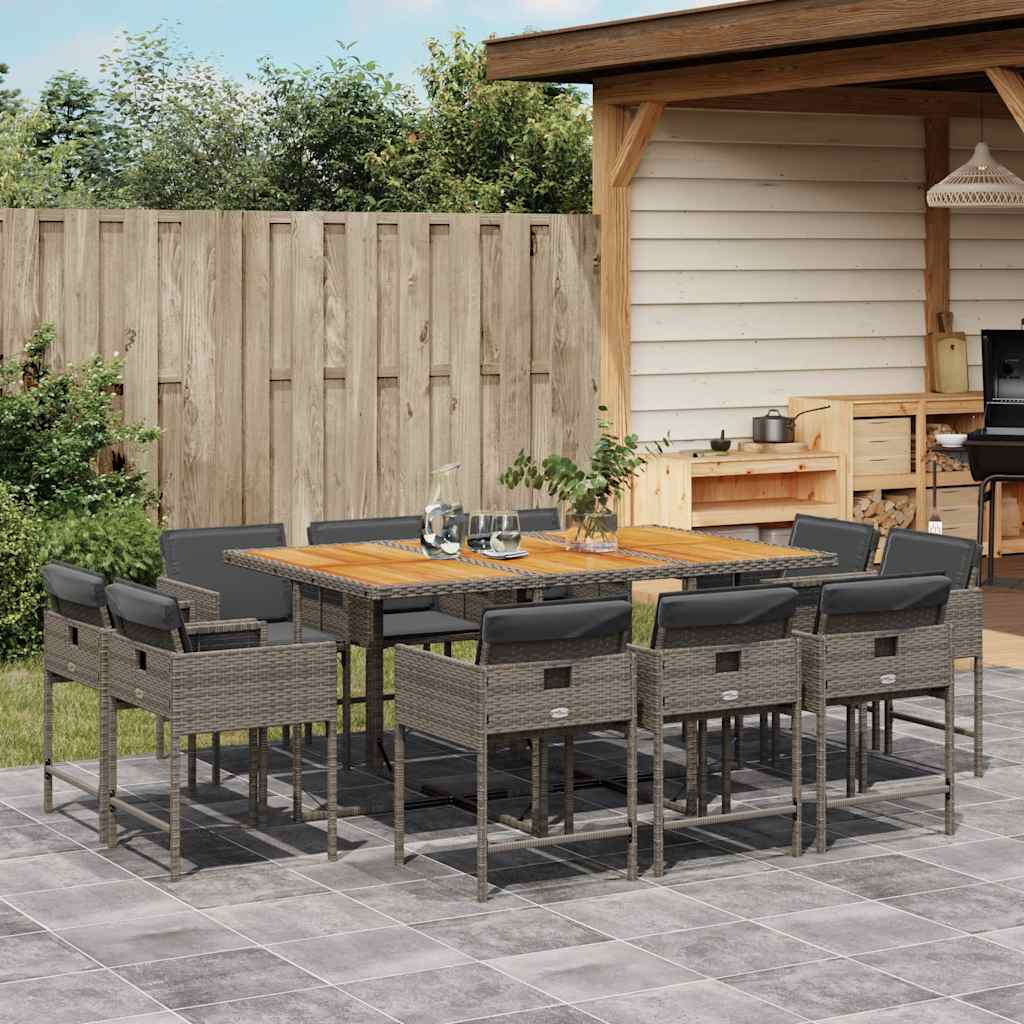 vidaXL Salon de jardin 11 pcs avec coussins résine tressée gris