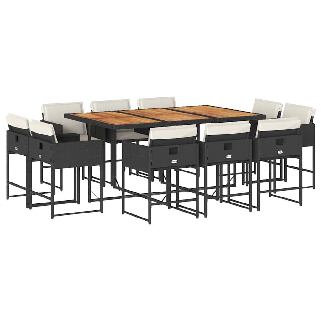 vidaXL 11-tlg. Garten-Essgruppe mit Kissen Schwarz Poly Rattan
