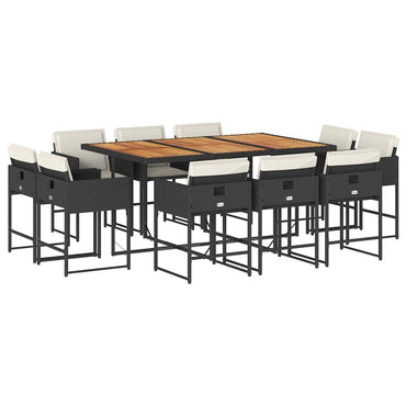 vidaXL 11-tlg. Garten-Essgruppe mit Kissen Schwarz Poly Rattan